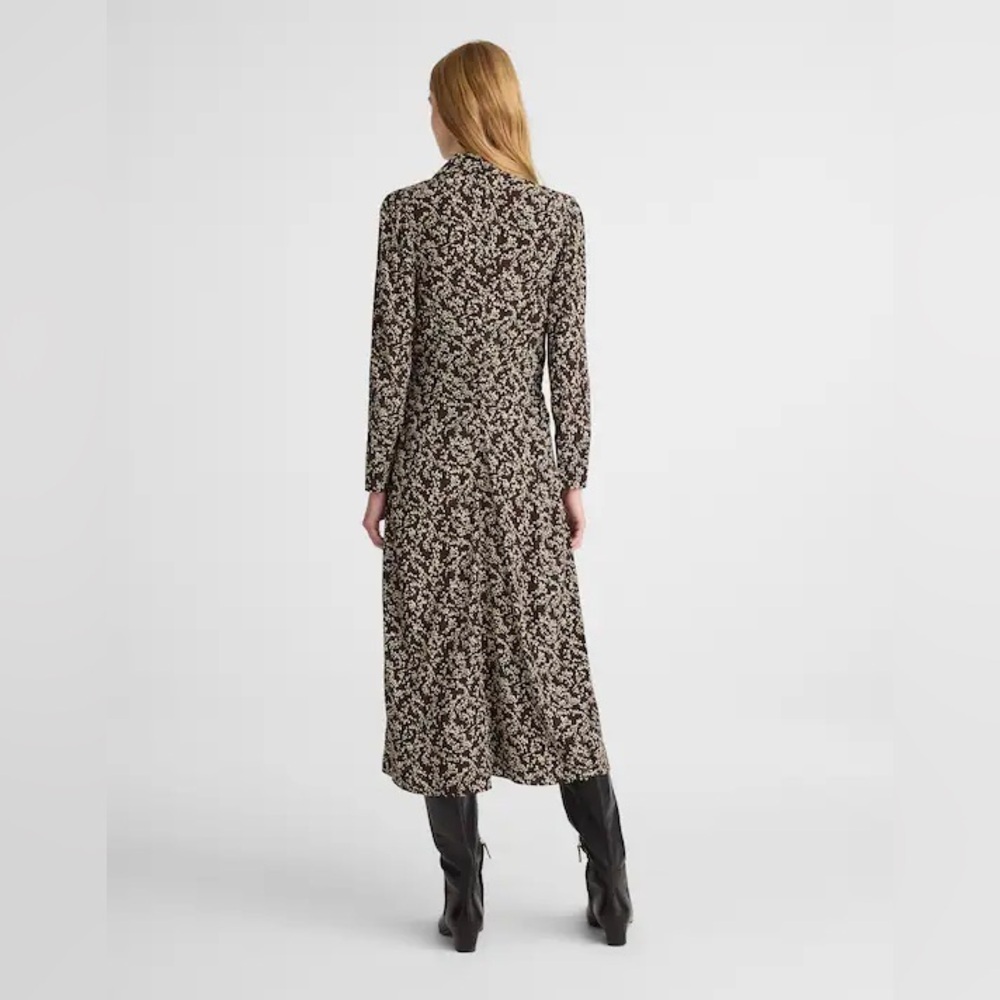 Madewell Ruched Midi Shirt Dress Size 12 Black Ivory Floral NWT - Picture 4 of 14